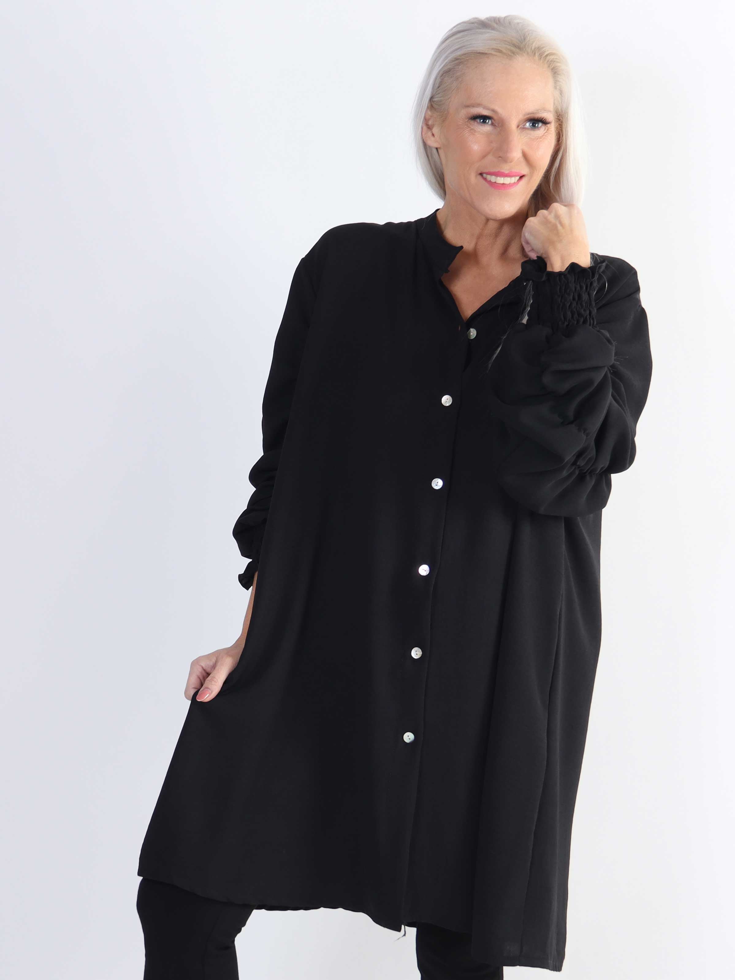 Athena - Lang plus size skjorte med rynk på ærmerne